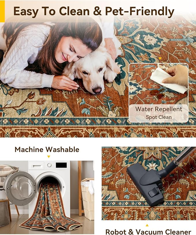 RELEANY Area Rugs Runner 2'x5' Washable Non-Slip, Floral Vintage Distress - Image 6