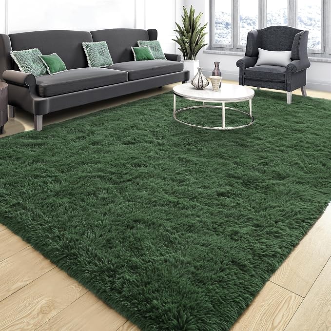Tepook Fluffy Dark Green Rugs for Living Room Bedroom, 4x6 Soft Area Rug Forest by Tepook