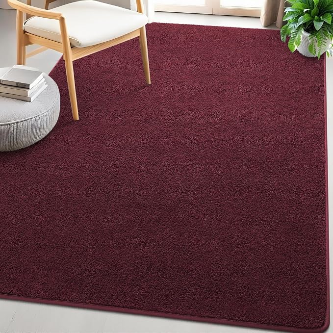 5x7 Feet Red Area Rugs for Bedroom, Indoor Washable Memory Foam Burgundy Rug - Image 8