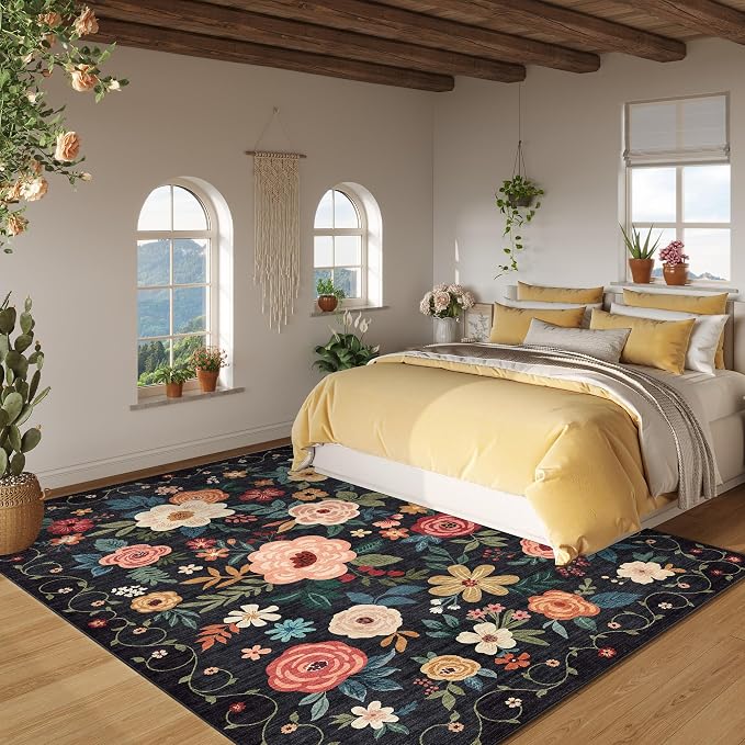 DUKINO 5x7 Area Rug, Floral Design, Lightweight Non Slip Washable, Indoor Low - Image 6