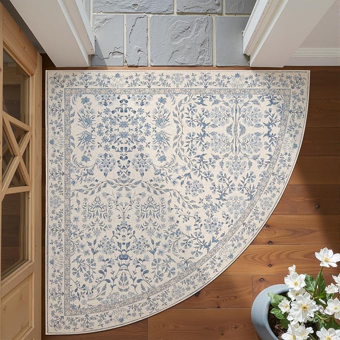 jinchan Zenith Corner Rug 4x4 Area Rug Floral Soft Aesthetic Non-Slip Low Pile by JINCHAN
