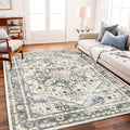 CHAMPLANT Area Rug 5'x7' Cyan Khaki Washable Vintage Traditional Floor Cover by CHAMPLANT