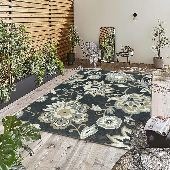 Lahome Black Outdoor Rug 8x10, Non Slip Indoor Outdoor Patio Rug - Image 5