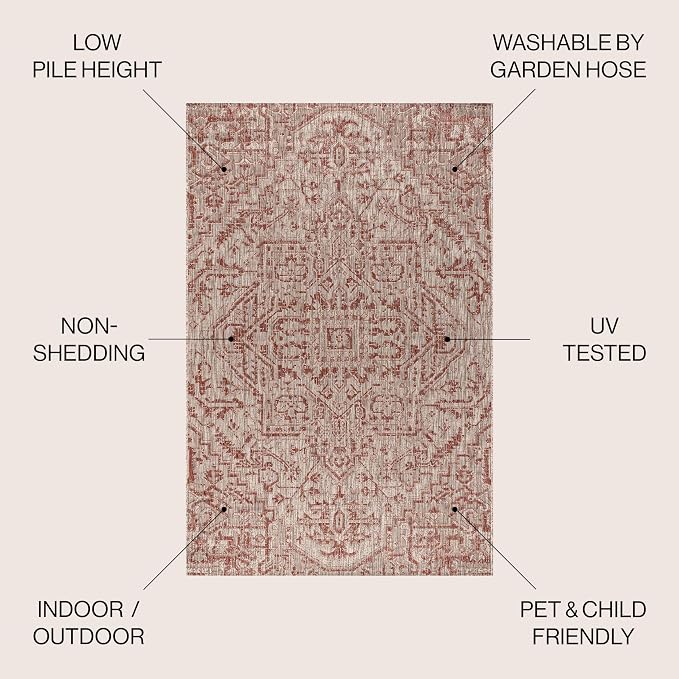 JONATHAN Y Boho Medallion Indoor Outdoor Round Area Rug 4 Ft Red/Taupe - Image 3