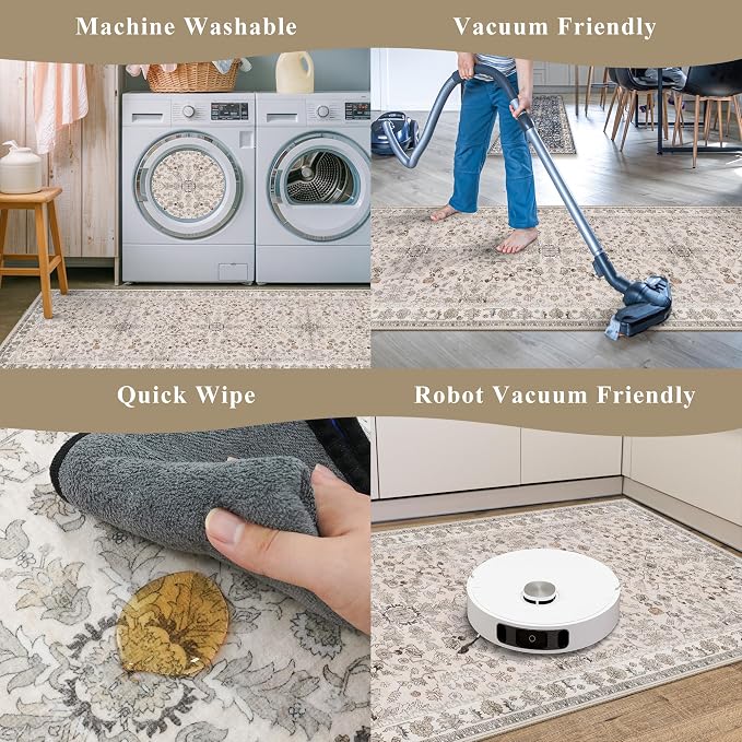 5x5 Square Washable Rug for Living Room: Non Slip Indoor Entryway Foot Carpet - Image 7