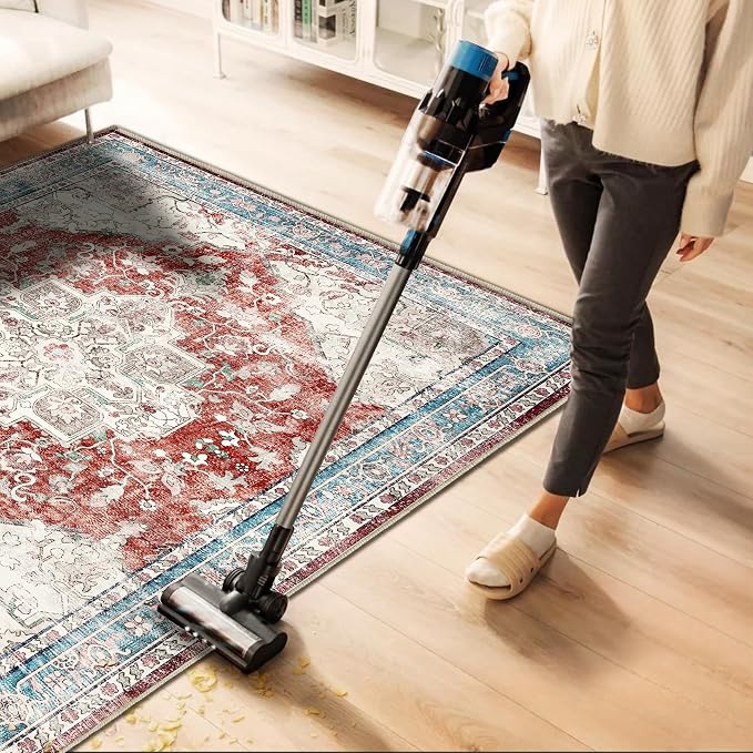 CHAMPLANT Area Rug 6'x9' Washable Red Blue Rug Vintage Traditional Floor Cover - Image 3