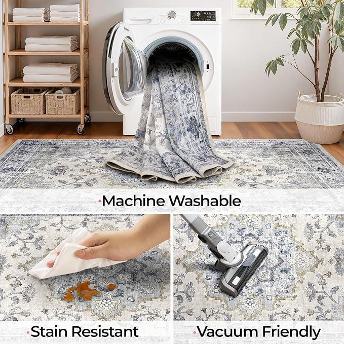 CAPALOCA Machine Washable Rugs Nursery Rug Sq8ft Cute Girl Non Slip Low Pile - Image 6