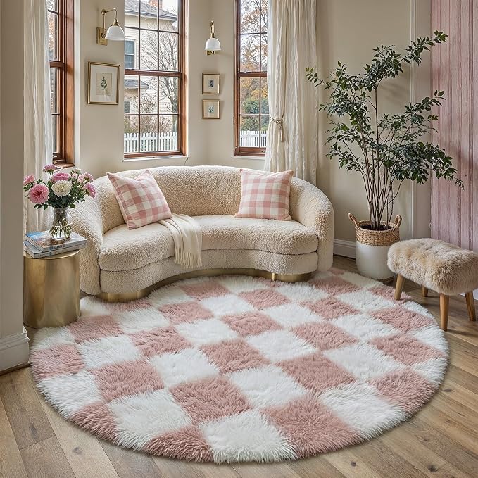 PureCozy Checkered Round Rugs 6ft - Image 3