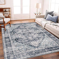 CHAMPLANT Area Rug 6'x9' Dark Blue Washable Vintage Traditional Floor Cover by CHAMPLANT