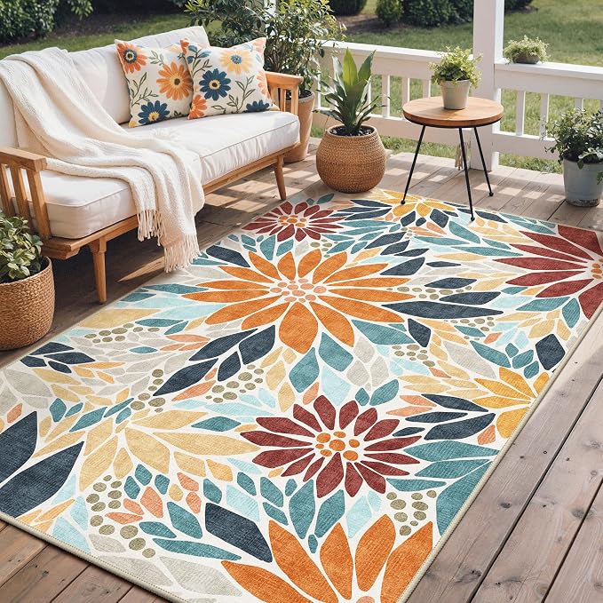 GENIMO Indoor Outdoor Area Rug 4'x6', Machine Washable Rugs by GENIMO