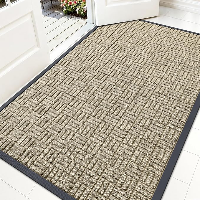 OLANLY Front Door Mat Outside Entrance 59x34, Heavy Duty Sturdy Natural Rubber by OLANLY