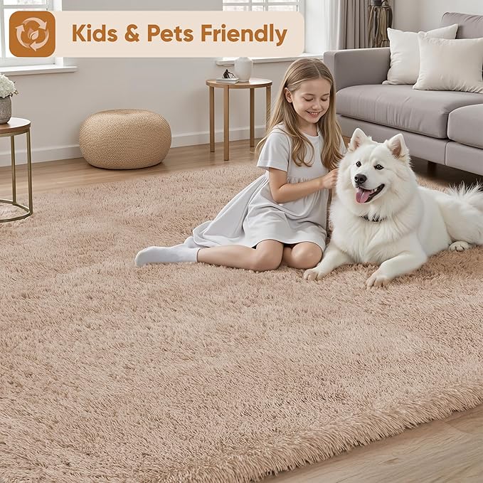 Area Rug for Living Room Bedroom: 9x12 Camel Soft Fluffy Shag Upgrade Non-Slip - Image 4