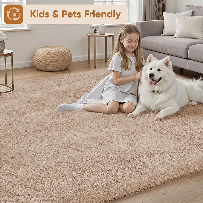 8x10 Area Rugs for Living Room Bedroom: Camel Soft Fluffy Shag Upgrade Non-Slip - Image 4