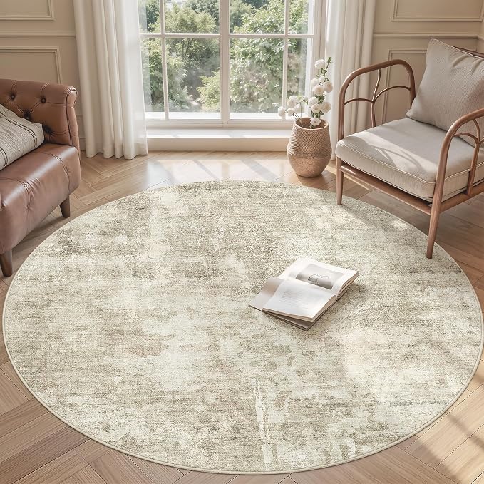 Soalmost 6x6 Beige Gray Round Rug 6ft Living Room Circle Rug Vintage Round Area by Soalmost