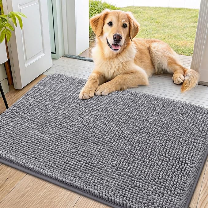 Smiry Dog Door Mat for Muddy Paws 40x24, Absorbent Dirt Trapper, Non-Slip by Smiry