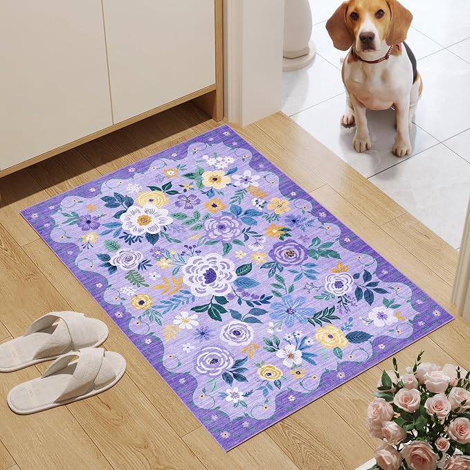 DUKINO 2x3 Rugs for Entryway, Floral Indoor Washable Door Mat, Non Slip Boho - Image 3