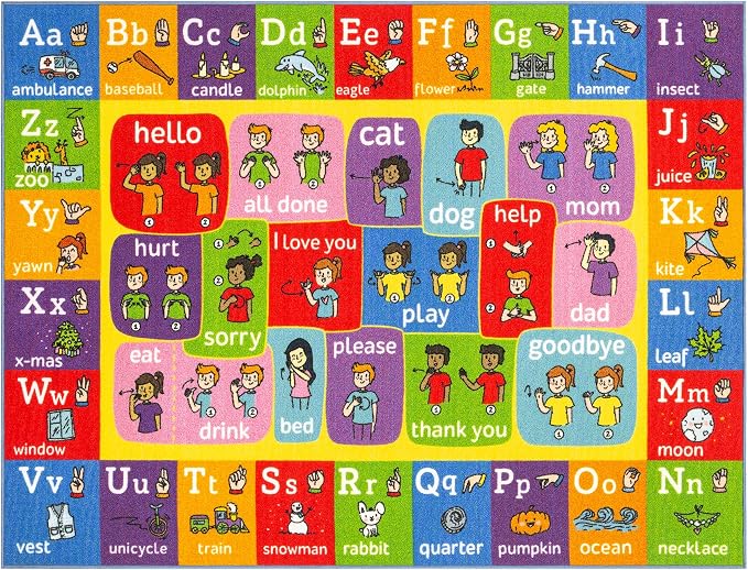 KC Cubs 3x5 ABC Alphabet ASL Sign Language Rug – Educational Non-Slip Carpet by KCCubsKidsHomeandFurnishing