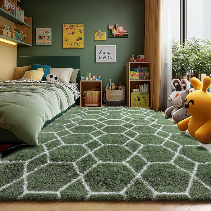 ONASAR 5x7 Area Rugs for Living Room Bedroom, Fluffy Olive Green and White - Image 6
