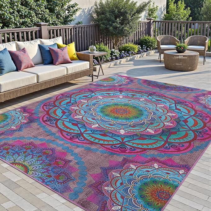 Arenarug Meditation Indoor Outdoor Rug 6x9 ft Mandala Pattern Rug Boho Style - Image 7