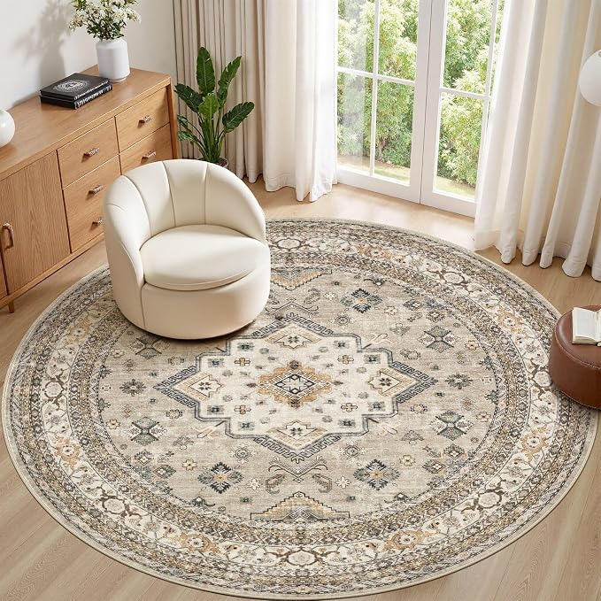 8ft Round Vintage Living Room Area Rug by COTILED