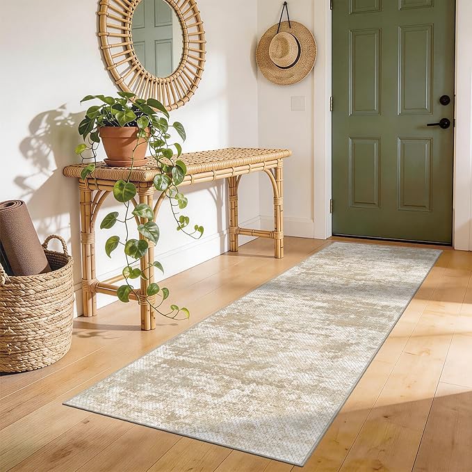 Abstract Washable Runner Rug 2x6, Hallway Rug Non-Slip, Woven Non-Shedding Thin by TTelephant