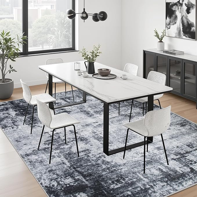 5x5 Area Rug Living Room Rug: Washable Modern Abstract Soft Thin Rug Indoor - Image 4