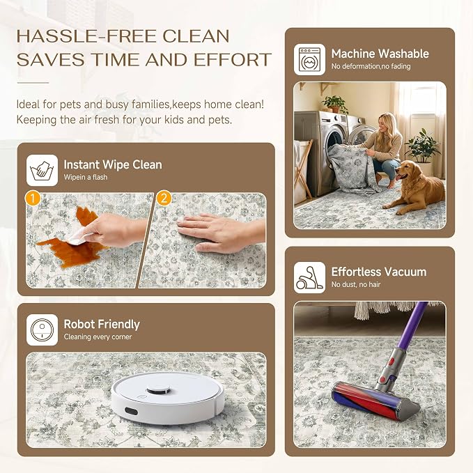 10x12 Neutral Area Rug Green Vintage Living Room Bedroom Washable Carpet - Image 6