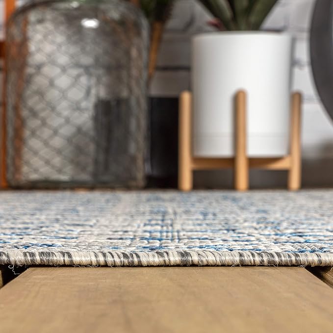 JONATHAN Y Moroccan Geometric Indoor Outdoor Square Area Rug 4X4 Light Gray/Navy - Image 7