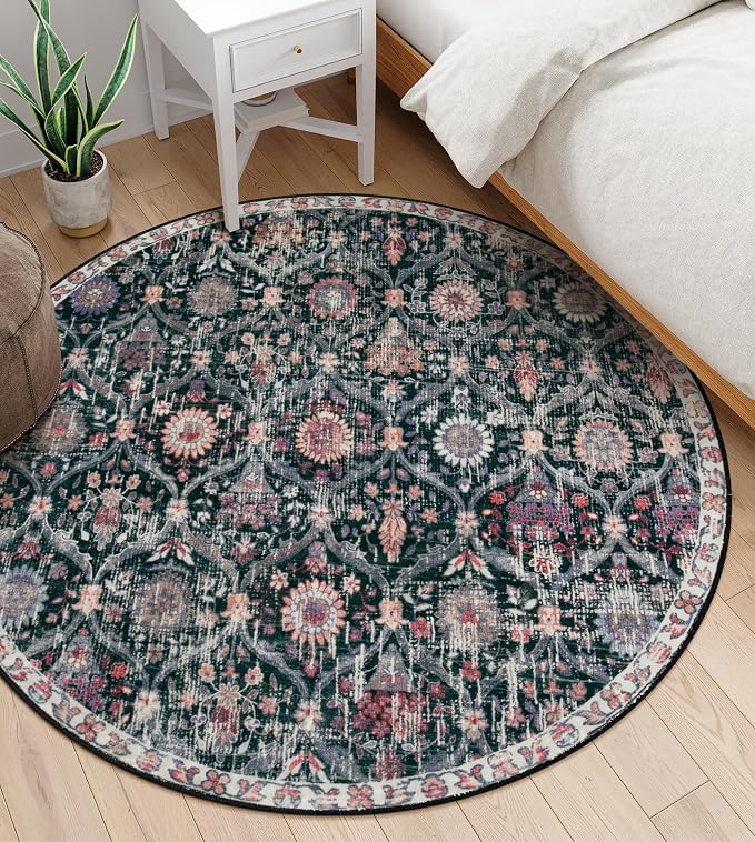 Lahome Moroccan Trellis Washable Round Area Rug, Soft Round Rugs 6ft Ultra-Thin - Image 5