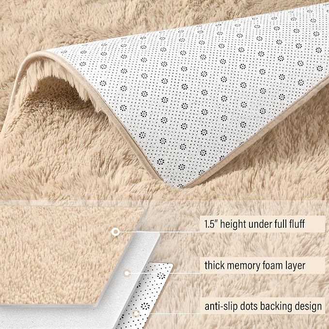 BENRON Fluffy Rugs for Living Room 6x9 Light Tan, Washable Large Area Rugs for - Image 6