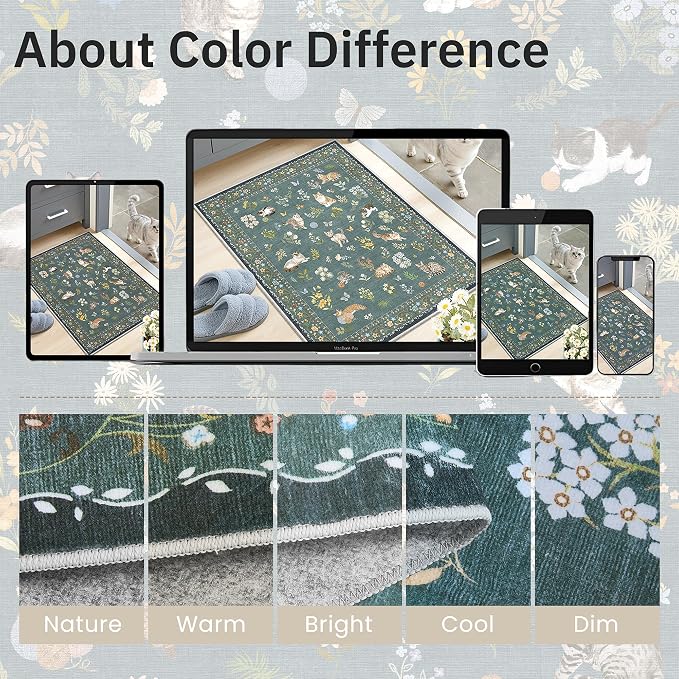 Soalmost 2x3 Cat Rugs for Entryway, Machine Washable Door Mat Animal Floral - Image 9