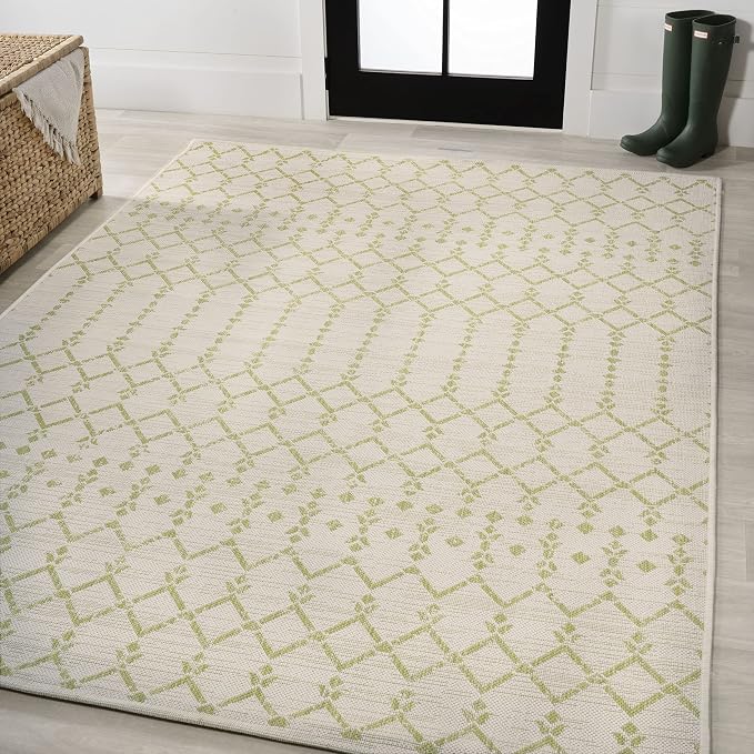 JONATHAN Y Moroccan Geometric Indoor Outdoor Area Rug 3X5 Cream/Green, Ourika - Image 3