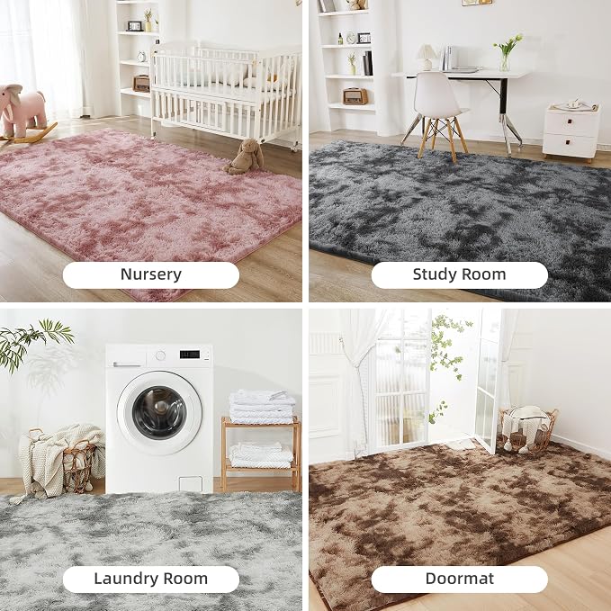 Litanika 4x6 Shag Area Rug for Living Room Bedroom, Tie-Dyed Dusty Pink High - Image 7