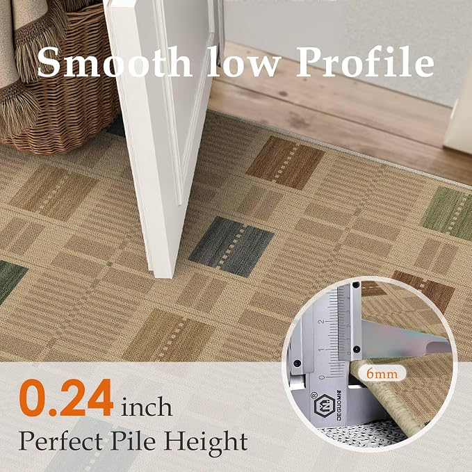 HUGEAR 5x8 Jute Outdoor Indoor Checkered Rug Washable Linen Textured Weave High - Image 7