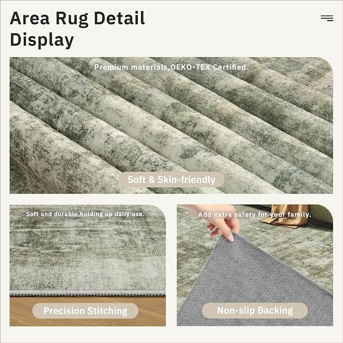Soalmost Area Rug 6x9 Abstract Living Room Washable Rugs Green Black Non Slip - Image 6