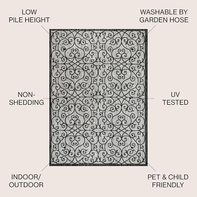 JONATHAN Y Vintage Filigree Indoor Outdoor Square Area Rug 8X8 Light Gray/Black - Image 2
