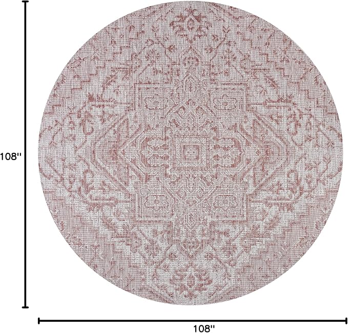 JONATHAN Y Boho Medallion Indoor Outdoor Round Area Rug 9 Ft Red/Taupe - Image 2