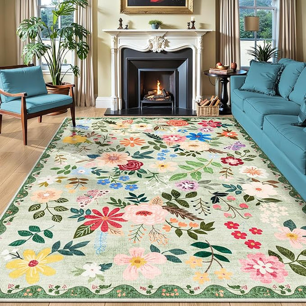 10x14 Area Rugs for Living Room: Floral Washable Rug Vintage Large Soft Boho by PLHXFRSoftAreaRugs