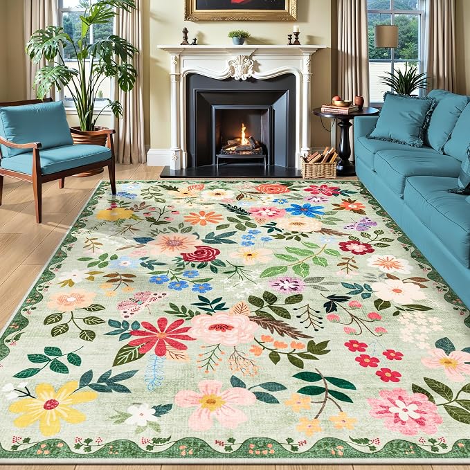 Area Rugs 9x12 Living Room: Floral Washable Rug Vintage Large Soft Boho by PLHXFRSoftAreaRugs