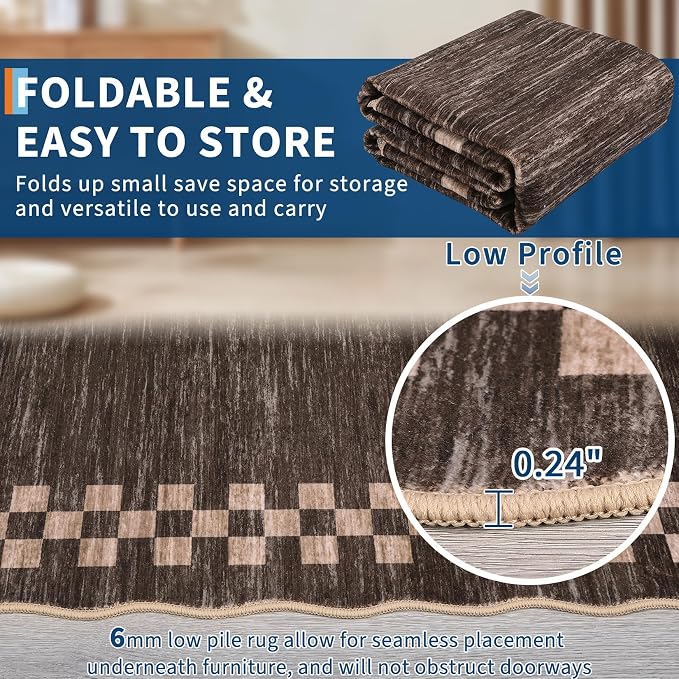 6ft Washable Round Rug for Entryway Modern Checkered Bedroom Circle Rug Non - Image 6