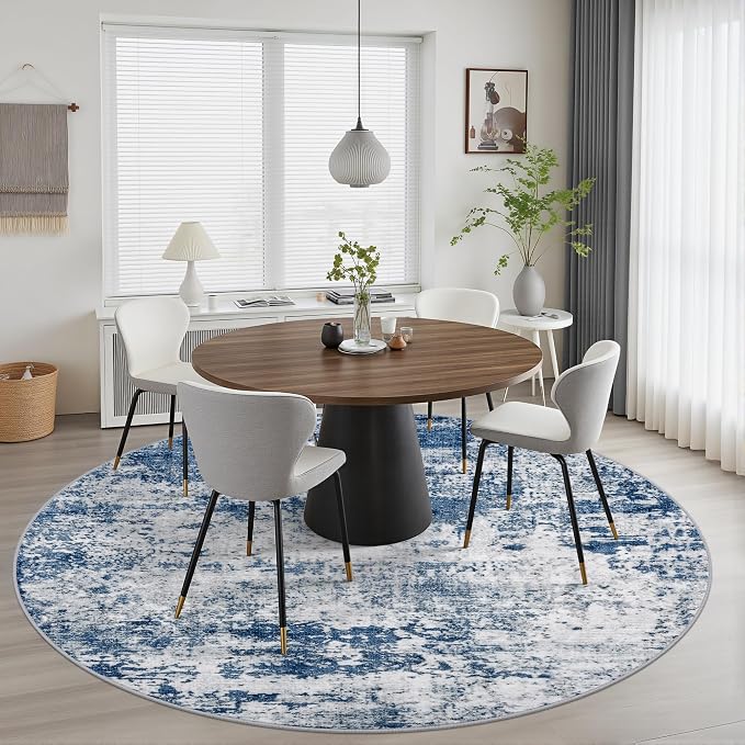 Round Area Rug for Living Room: 6 ft Washable Modern Abstract Soft Thin Rug - Image 3