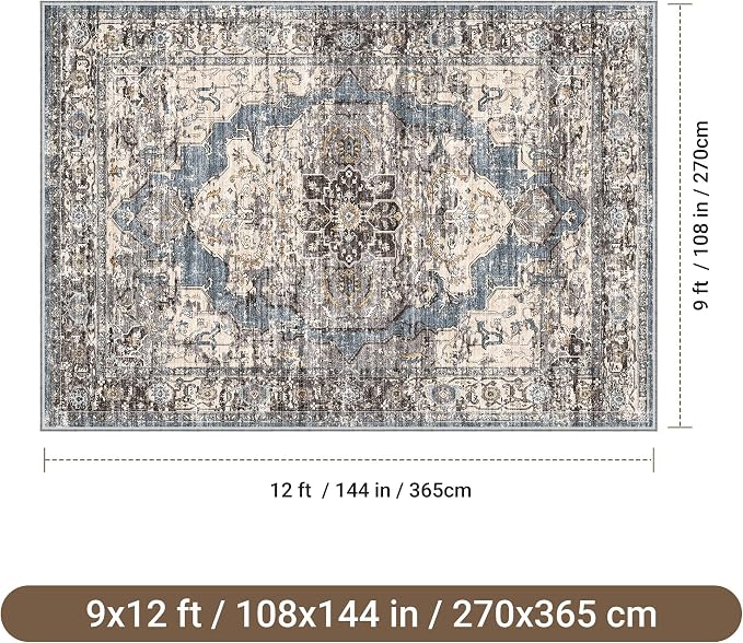 befbee 9x12 Area Rugs for Living Room, Ultra-Thin Washable Rug, Non-Slip - Image 2