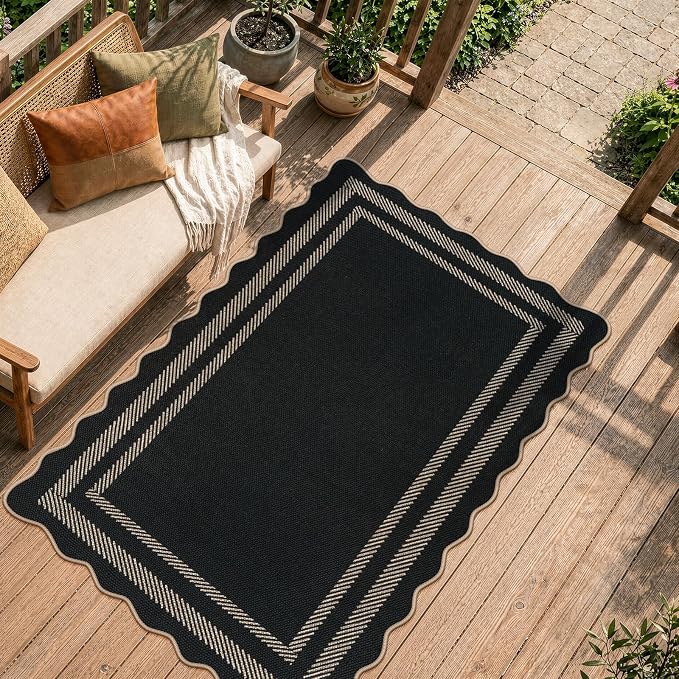 LIVEBOX Scalloped Easy Jute 3x5 Outdoor Rug, Indoor Outdoor Farmhouse Neutral - Image 2