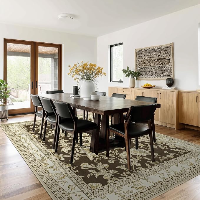 Brown Floral Print Area Rugs for Bedroom Living Room Boho Farmhouse Country - Image 7