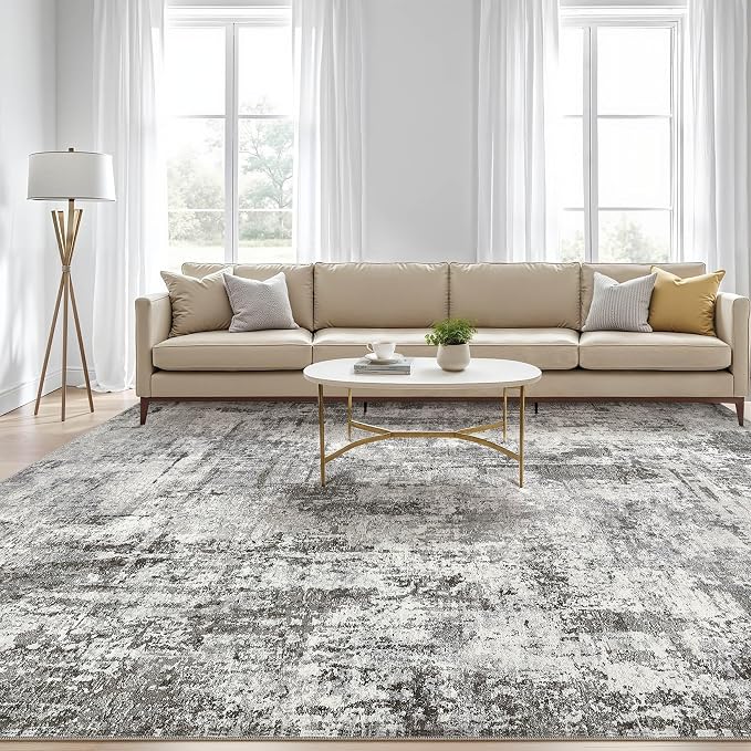 10x12 Area Rug Living Room: Washable Large Abstract Neutral Modern Soft Gray - Image 5
