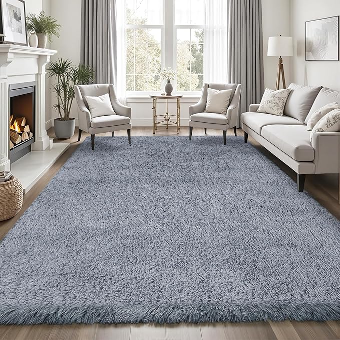 Area Rug for Living Room Bedroom: 8x10 Grey Soft Fluffy Shag Upgrade Non-Slip - Image 3