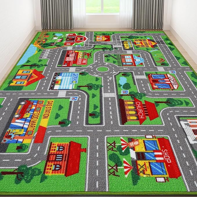Kids Carpet Playmat Rug 118"x78.7", Car Rug by AKASISRUG