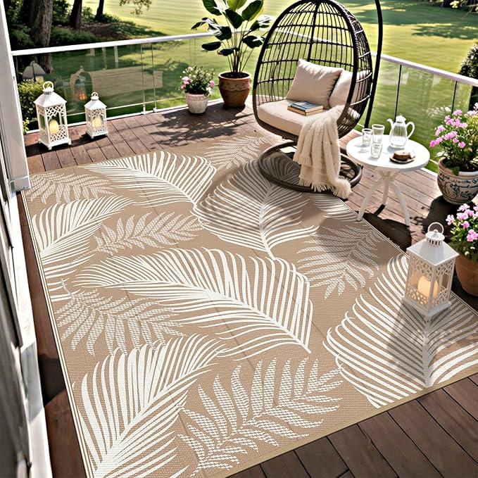 Pauwer Waterproof Outdoor Rug 5x8, Reversible Plastic Straw Patio Camping Rug by Pauwer