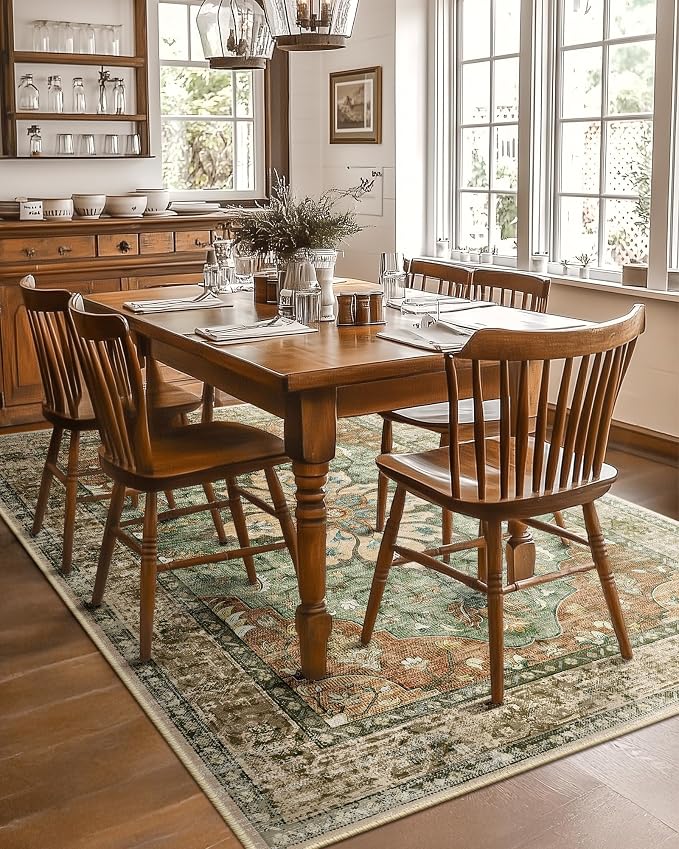 RELEANY Area Rugs 5'x7' Washable Non-Slip, Floral Vintage Distress Medallion - Image 2