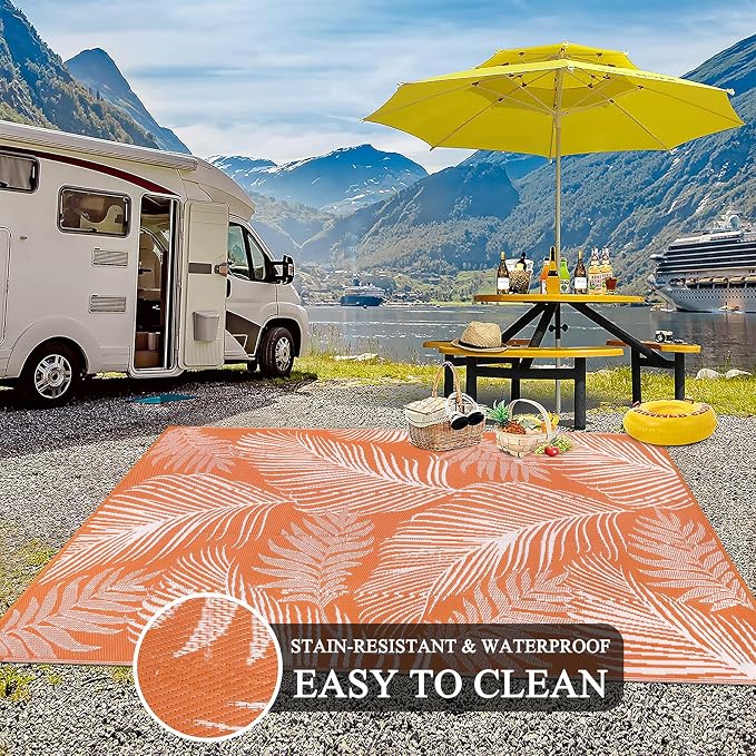 Pauwer Waterproof Outdoor Rug 8x10, Reversible Plastic Straw Patio Camping Rug - Image 5